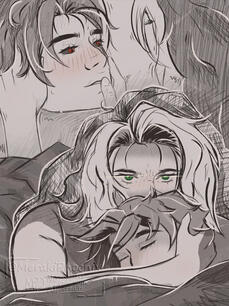 Rogue x Gambit laying together suggestive